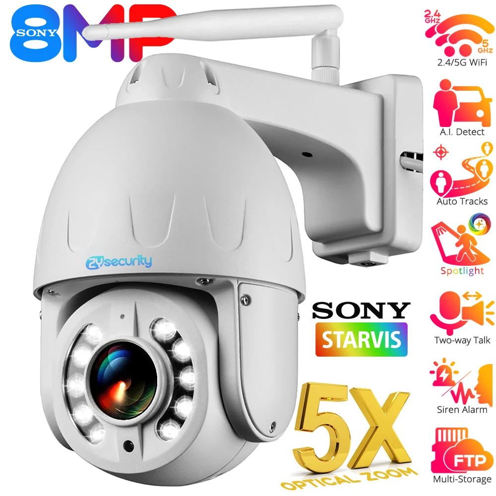 

4K SONY 5X Optical Zoom WiFi PTZ IP Camera Outdoor 8MP 5MP Auto Tracking Security Dome Cameras Color Night Vision Metal CCTV Cam