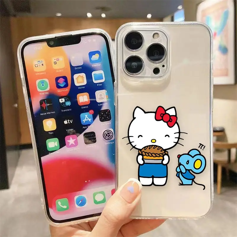 thumbnail image 1 of Clear Phone Case For iPhone Apple 14 12 13 Mini 11 Pro SE 8 7 6 6S Plus X XR XS Max SE Case Funda Shell Cartoon Hello Kitty Cat, 1 of 5