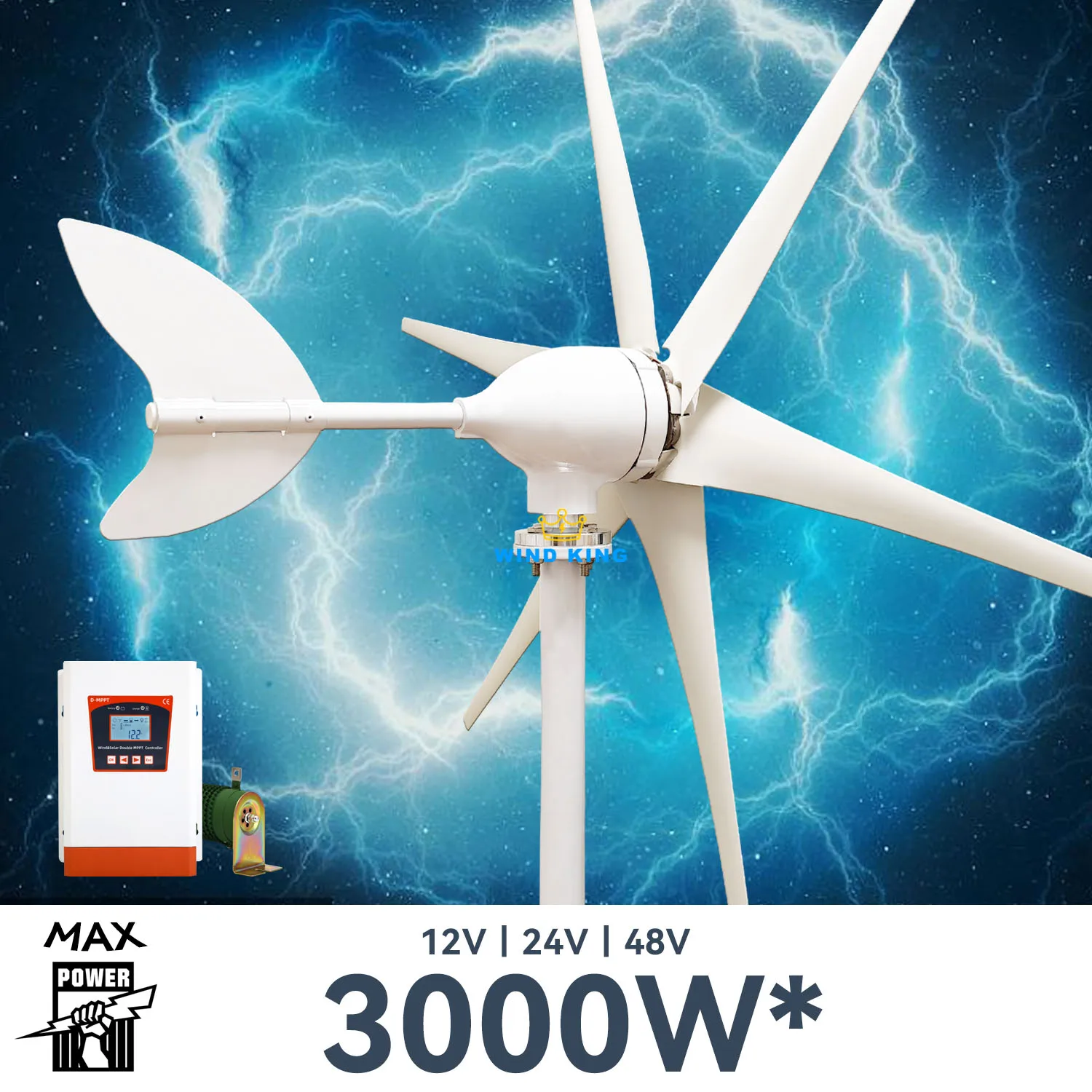 WindKing 3000w Wind Turbine 6 Blades Horizontal Super Power High Efficiency Windmills With
