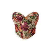 Vintage Flower Print Strapless Bandage Lace Fishbone Camisoles Women Summer Slim Fit Crop Tops Streetwear Tank 2025 Tube Tops - Image 4