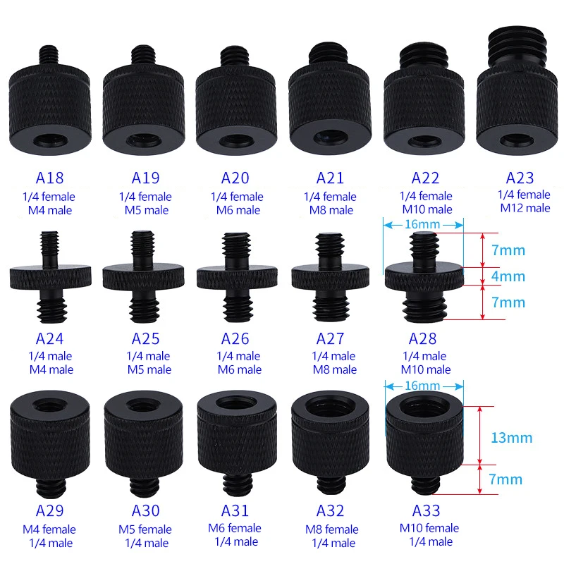 Conversion Screw Dual Nuts Tripod Mount Screw 1/4 to M4 M5 M6 M8 M10 Inch Projector Bracket Adapter Converter for DSLR Camera