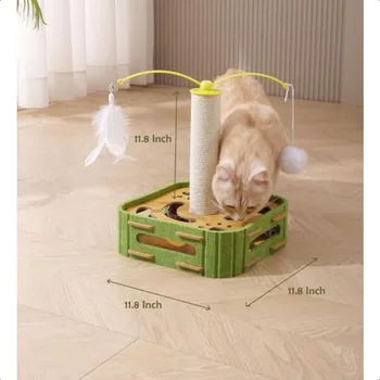 Interactive Cat Puzzle Toy Scratching Post with Spinning Balls Feathers for Indoor Cats Satisfies Hunting Instinct SelfPlay Men 5