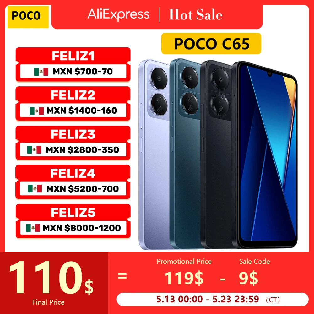 

POCO C65 4G Global Version Smartphone 128GB/256GB MediaTek Helio G85 Octa Core NFC 5000mAh 18W Charging 6.74" 90Hz 50MP Camera