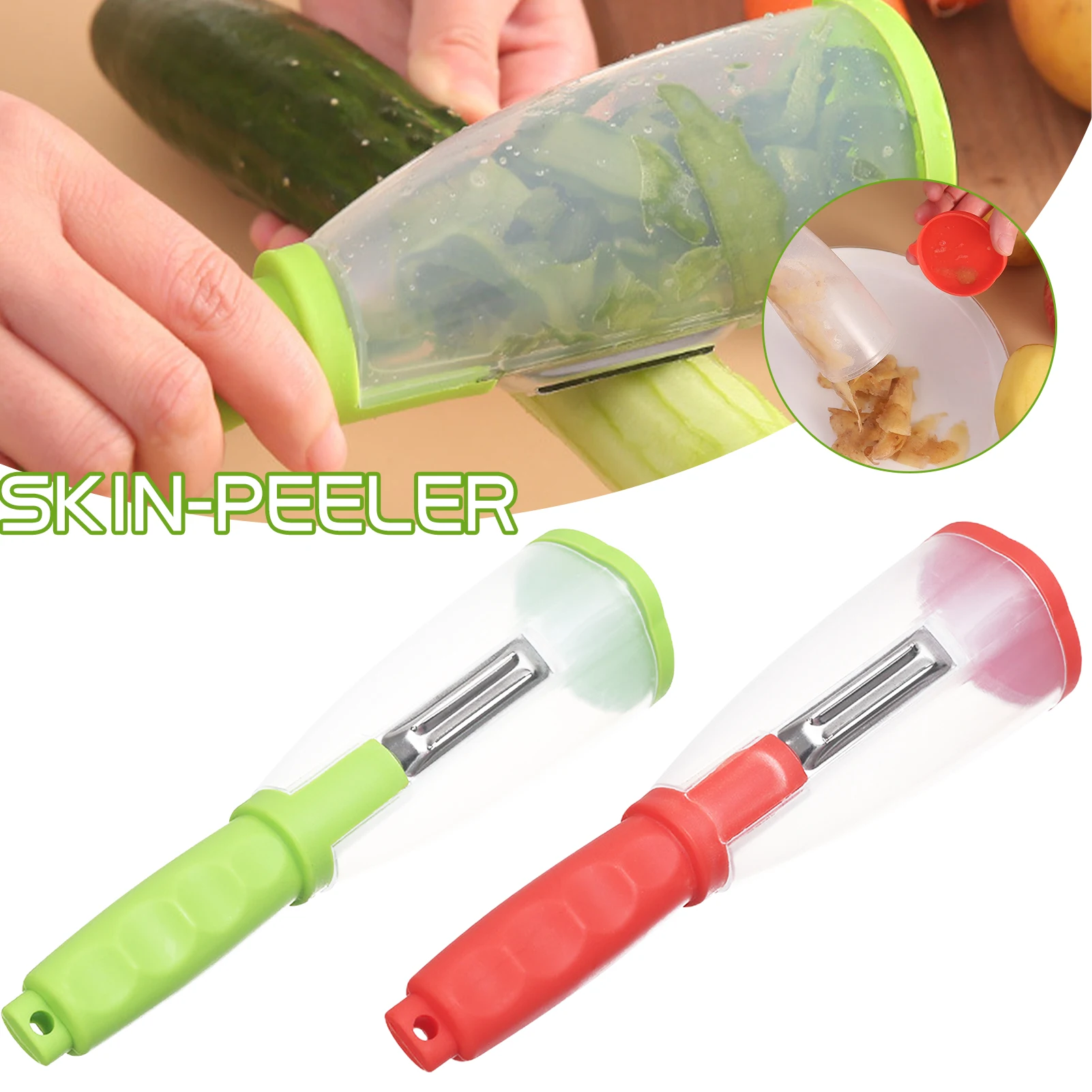 

Manual Vegetable Peeler With Collection Container Fruit Kitchen Tool Peeling Stainless Steel Rustproof Potatoes Carrots Peeler