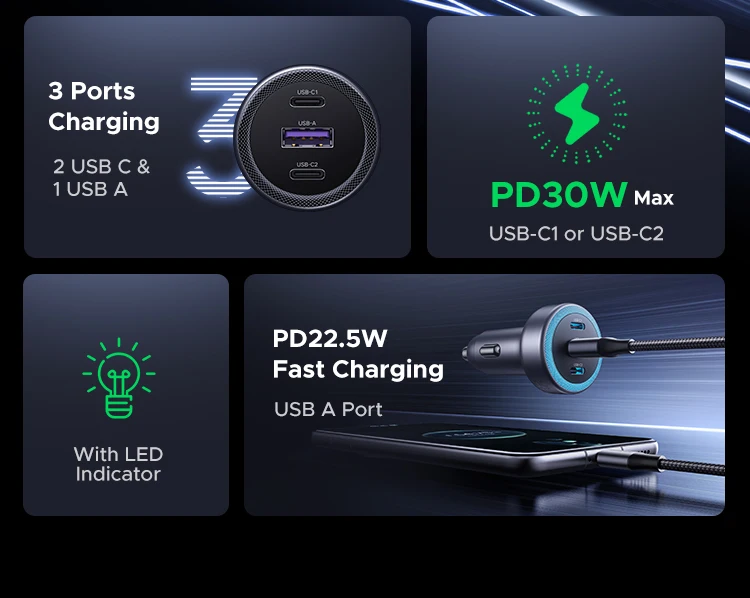 UGREEN Car Charger PD30W USB C Fast Charger for iPhone 17 16 Fast Charging for Mobile Phone USB C Car Charger