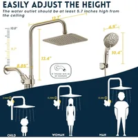 Dual Shower Head Combo, Brushed Nickel 8'' High Pressure Rain/Rainfall Shower Head,5 Settings Adjustable Handheld Showers 2
