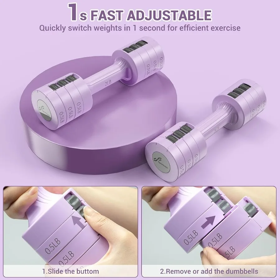 Adjustable Dumbbells Hand Weights Set: 5 lb Dumbbell Set of 2 Each 2lb 3lb 4lb 5lb Free Weights Fast Adjust Weight 4 In 1 Weight