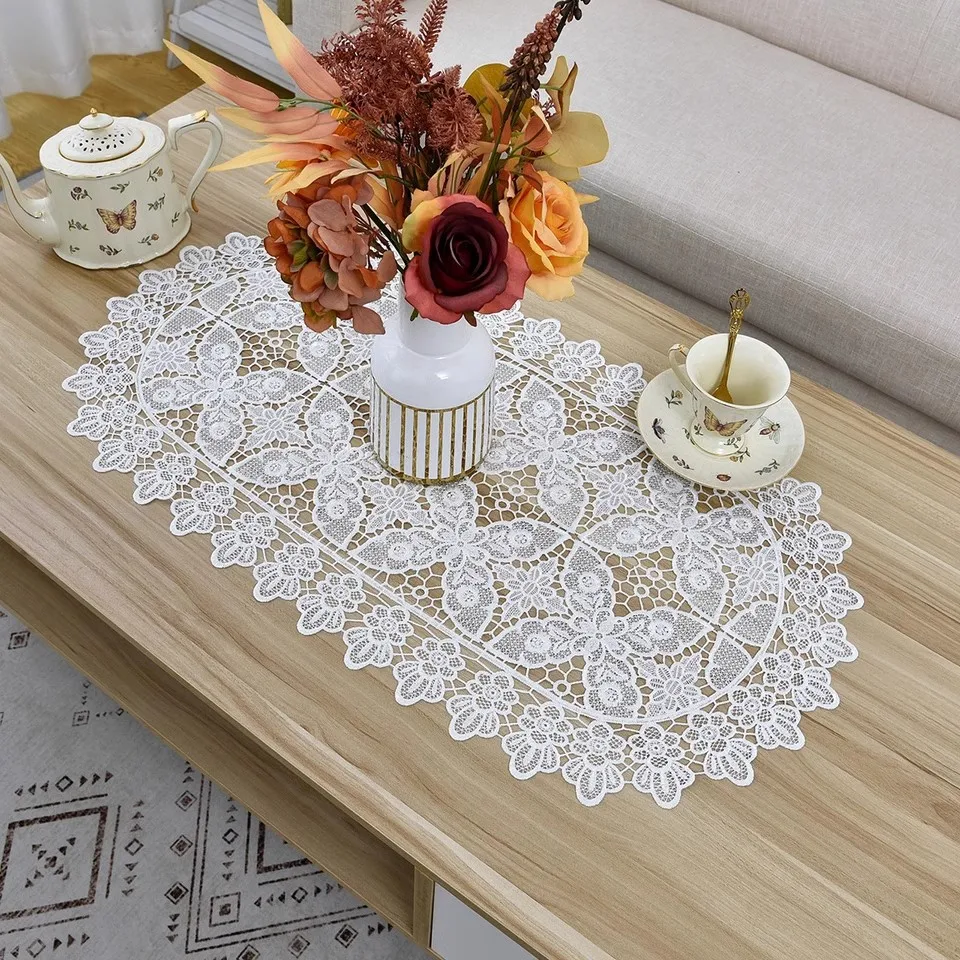 Lace Oval cotton flower embroidery Table flag Runner cloth cover tablecloth  Christmas Wedding Table decoration and accessories - AliExpress, image size:960x960
