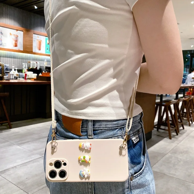 Cute Lanyard Silicone Cover For iphone 16 15 7 8 plus X XR XS Max For iphone 12 13 14 mini 11 Pro Max Lovely 3D Cartoon Animal Case_voghion.com