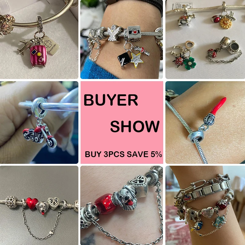 Beads Charms 925 Sterling Silver Red Color Series Heart Shape Fit Pandora 925 Original Bracelets Lucky Jewelry Gifts