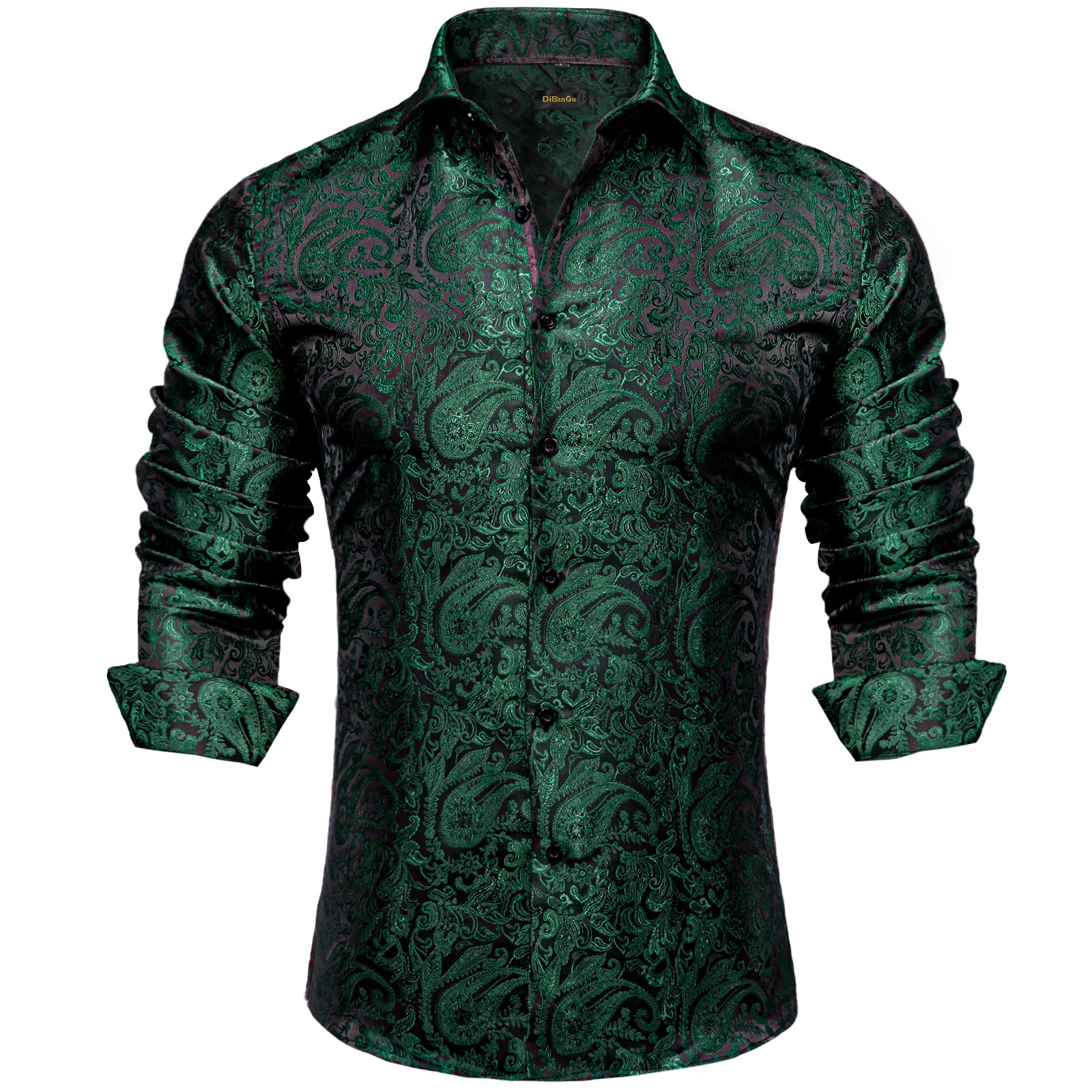 Long Sleeve Shirts for Men Luxury Green Paisley Social Dress Shirt Brand Men Clothing DiBanGu mens dress shirt