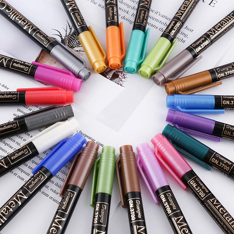 12/20 Colors Metallic Brush Marker Pen Set 2mm Water Based for Black Brown Card Wood Ceramic Glass Drawing pens School Supplies markers pen marker pens permanent marker pen permanent marker permanent markers paint marker pen paint pen art marker pen art markers
