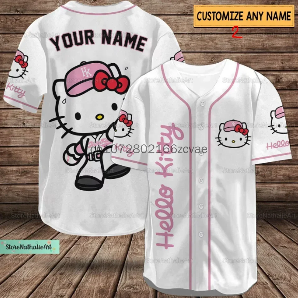 

Disney Hello Kitty Baseball Lovely Personalized Cartoon Print Baseball Jersey Shirts Outdoor Sports Casual Men Women Kids Tops