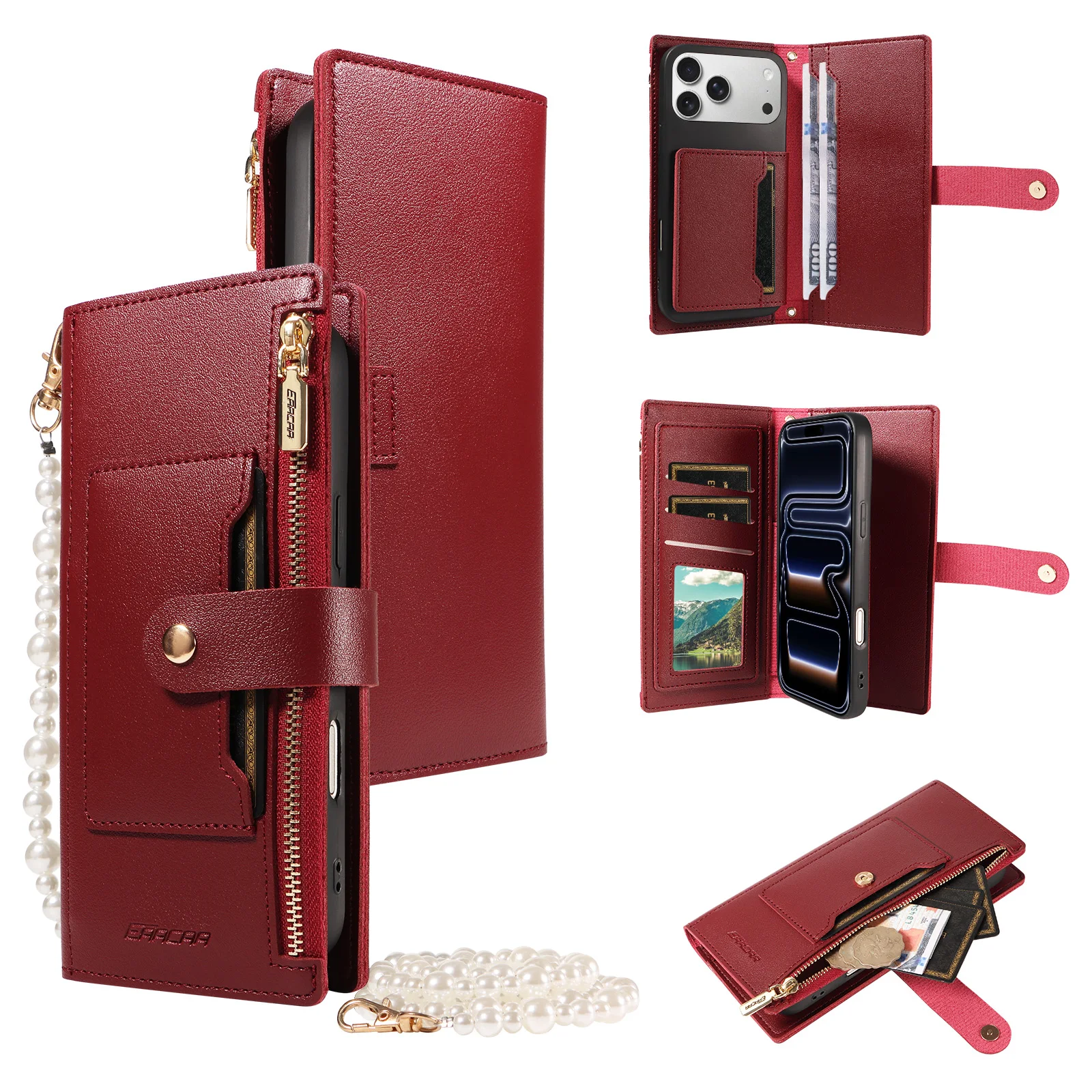 Leather Phone Case with Magnetic Buckle, Multi-Card Slots, Wallet & Stand
