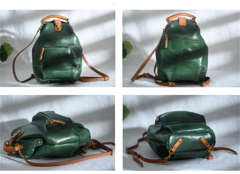 High quality genuine leather ladies backpack multi-function real cowhide women small bookbag fashion vintage green cute bagpack