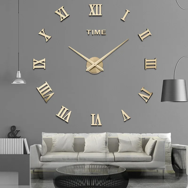 3D Wall Clock Modern Big Size Self Adhesive Needle DIY Acrylic Mirror Stickers Clock Living Room Home Decoration