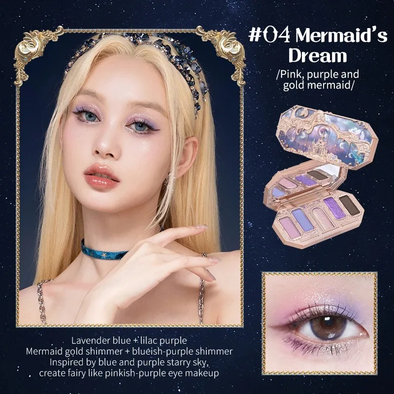 Flower Knows Makeup Set Mermaid Eyeshadow Palette Matte Swan Setting Powder Strawberry Violet Mirror Hair Clip 4Pcs Kit 2