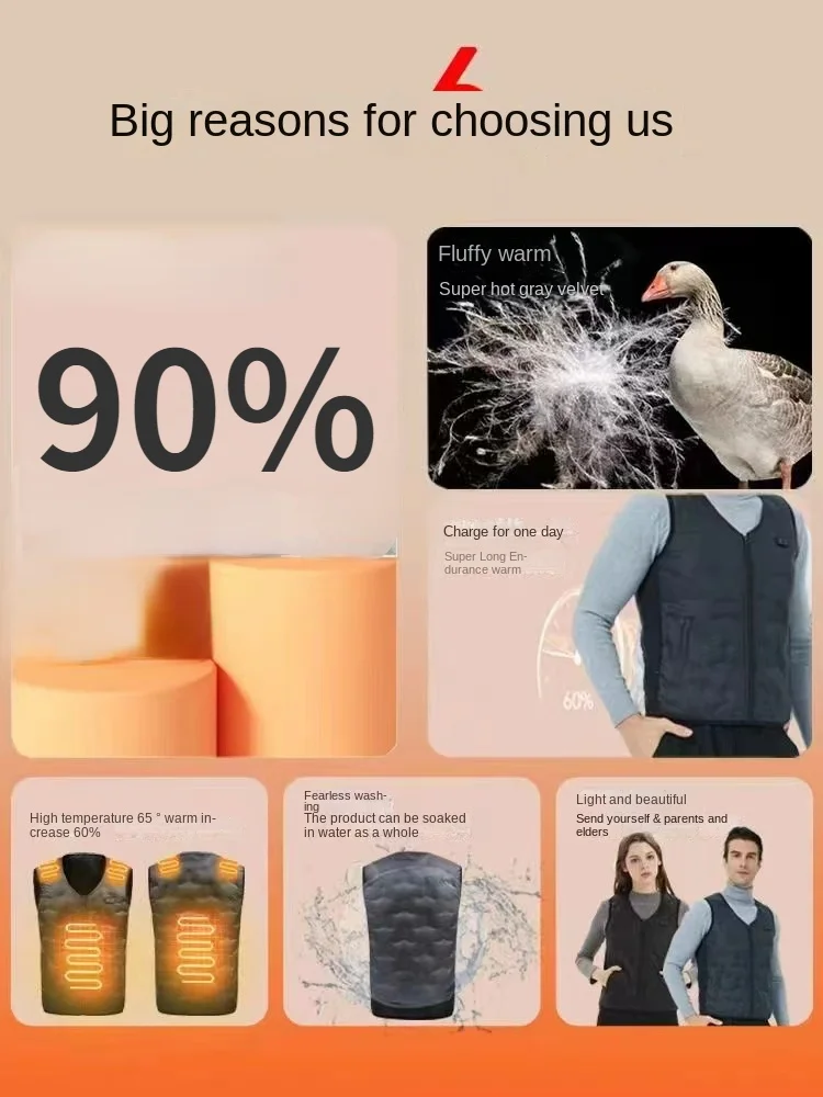 Down Heating Vest Men's And Women's Winter Usb Heating White Duck Vest 10-zone Dual Control Intelligent Ski Heating Vest Jacket