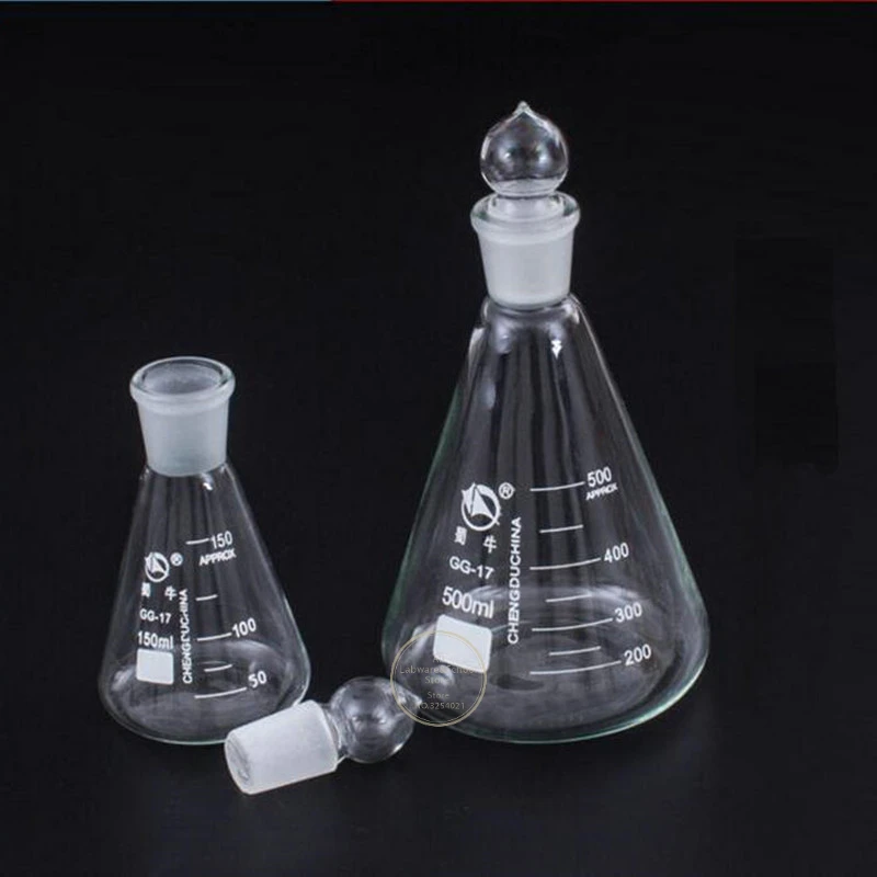 1Pcs/Lot Lab 50ml to 1000ml Borosilicate Glass Erlenmeyer Conical Flask with #19 #24 #29 #34 Ground-in Stopper