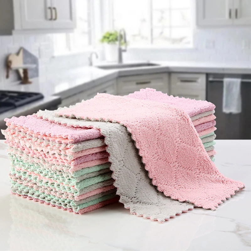 Kitchen Towel Double-sided Dish Cloth Non-oily Scouring Pad for Cleaning Super Absorbent Microfiber Cleaning Cloth 10PCS