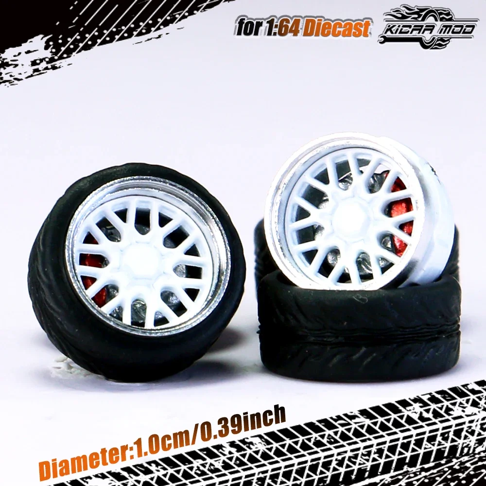 High-Quality 1/64 Scale Model Car Wheels with Rubber Tire and Metal Rims