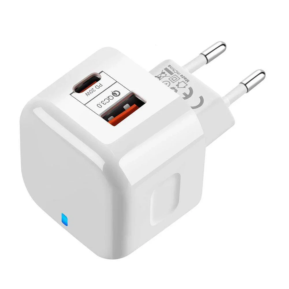 USB-C 고속 충전 미니 여행용 벽 충전기, 아이폰 12 프로 맥스용 전원 어댑터, PD 20W C 타입 충전기, 2 포트, QC3.0