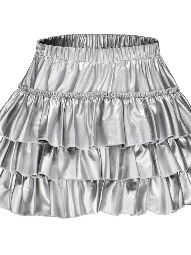 Y2k Aesthetic Silver Women Ruffled Skirts Harajuku Ball Gown High Waist Streetwear Mini Skirt Spring Sweet Vintage Cake Faldas 6