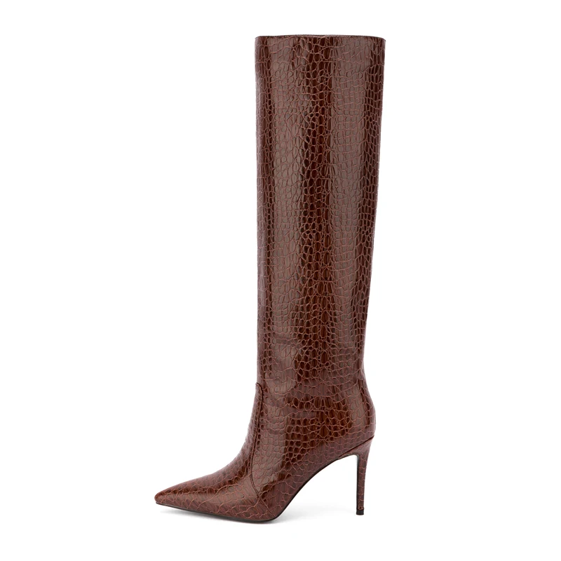 

2022 Spring autumn pointed Toes blue knee high boots stilettos heels 9cm sexy heels slip on boots Women's shoes big size 44 45