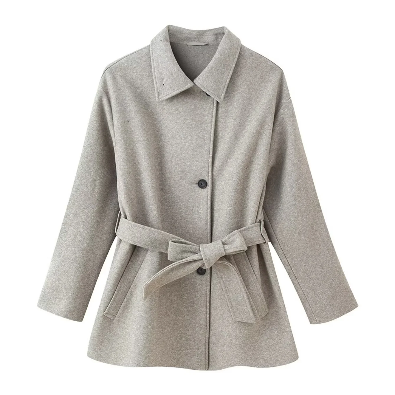 Women Fashion Casual Solid Woolen Coats Female Full Sleeve Turn-Down Collar With Belt Loose Jackets Autumn Winter Lady Outwears
