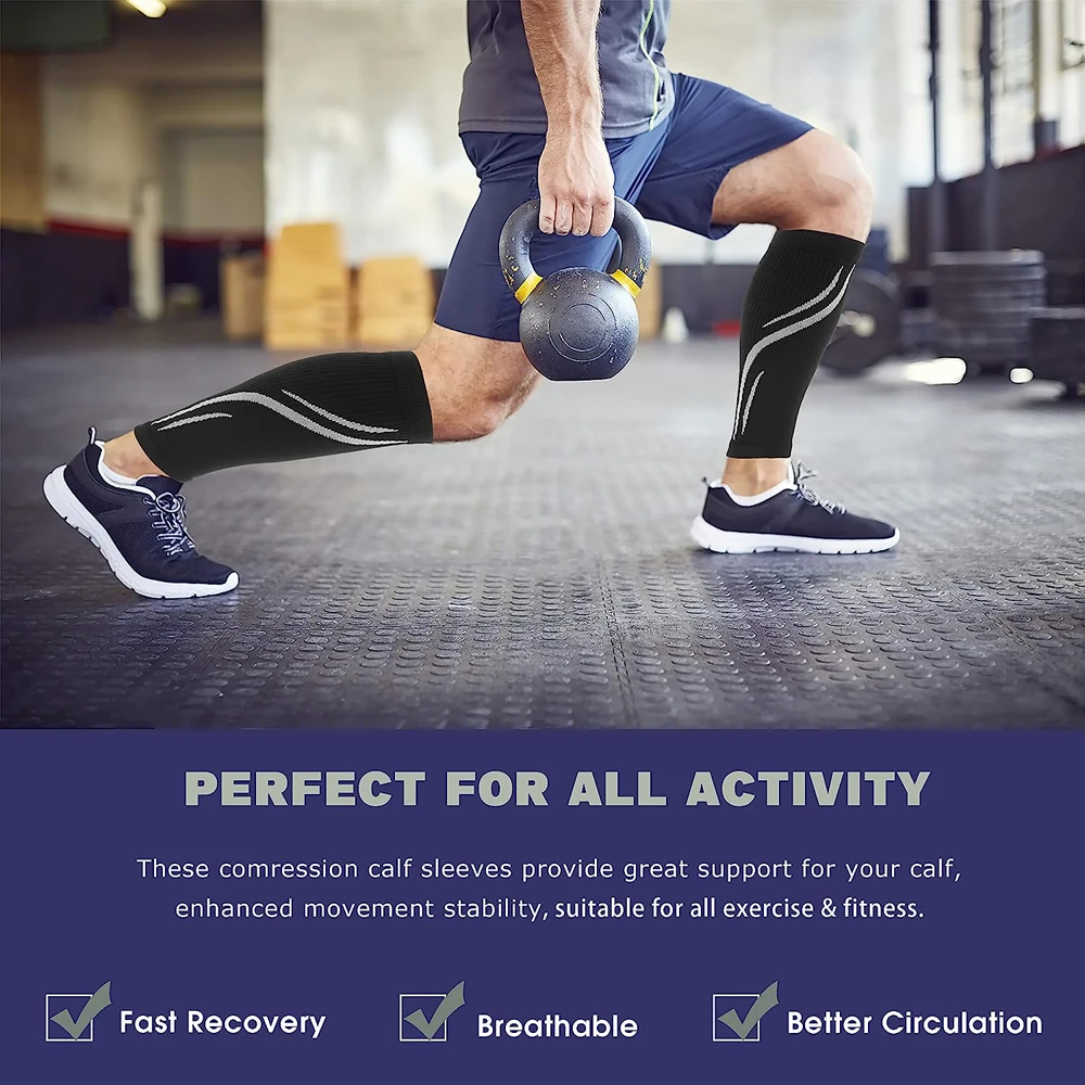 Calf Compression Sleeve Men & Women -20-30mmHg Shin Splint Compression Sleeve Recover Varicose Veins Torn Calf Pain Relief 1Pair