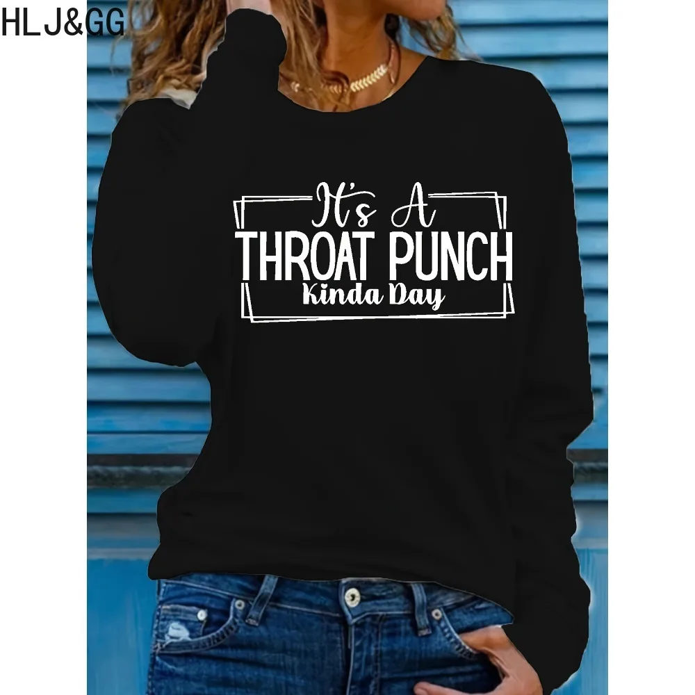 

HLJ&GG Casual Letter Printing Loose Tops Women Round Neck Long Sleeve Matching Tshirts Female Spring New Sporty Pullover 2024