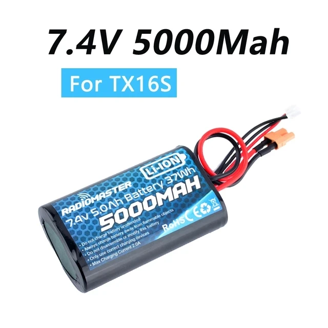 RadioMaster 2S 7.4V 5000mah 37wh Li-Ion Battery TX16S TRemote Control Transmitter JST-XH and XT30 Plug Large Endurance 1
