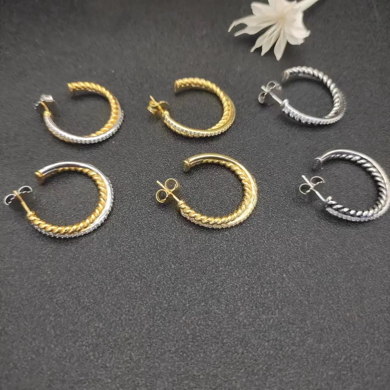 HSC DY Gold Hook Twisted Wire Buckle Earrings in Sterling Silver with 14K Yellow PlatedPlated