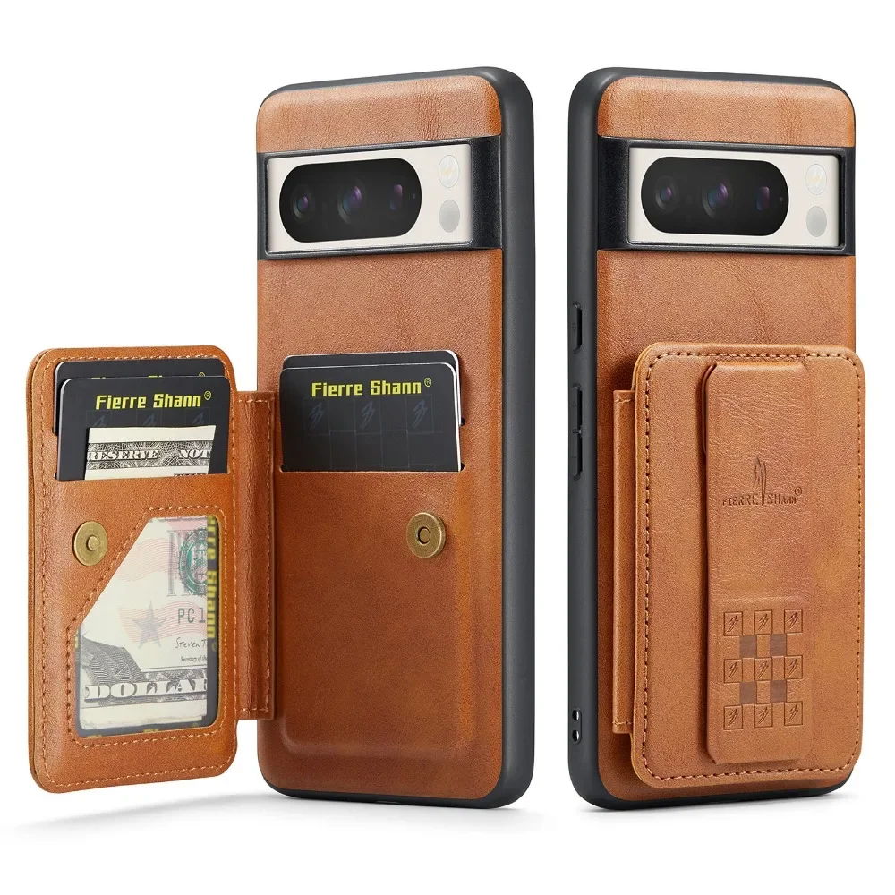 RFID Blocking Flip Card Holder Wallet with Magnetic Retractable Wristband - PU Leather Cover