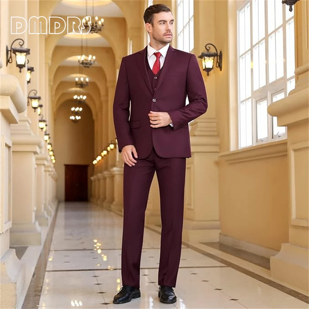 

2 Button Slim Fit Suit for Men, Solid Jacket, Vest, Pants Business Dinner Groom Tuxedo For Man 3 Piece Men's Formal Suit Set,