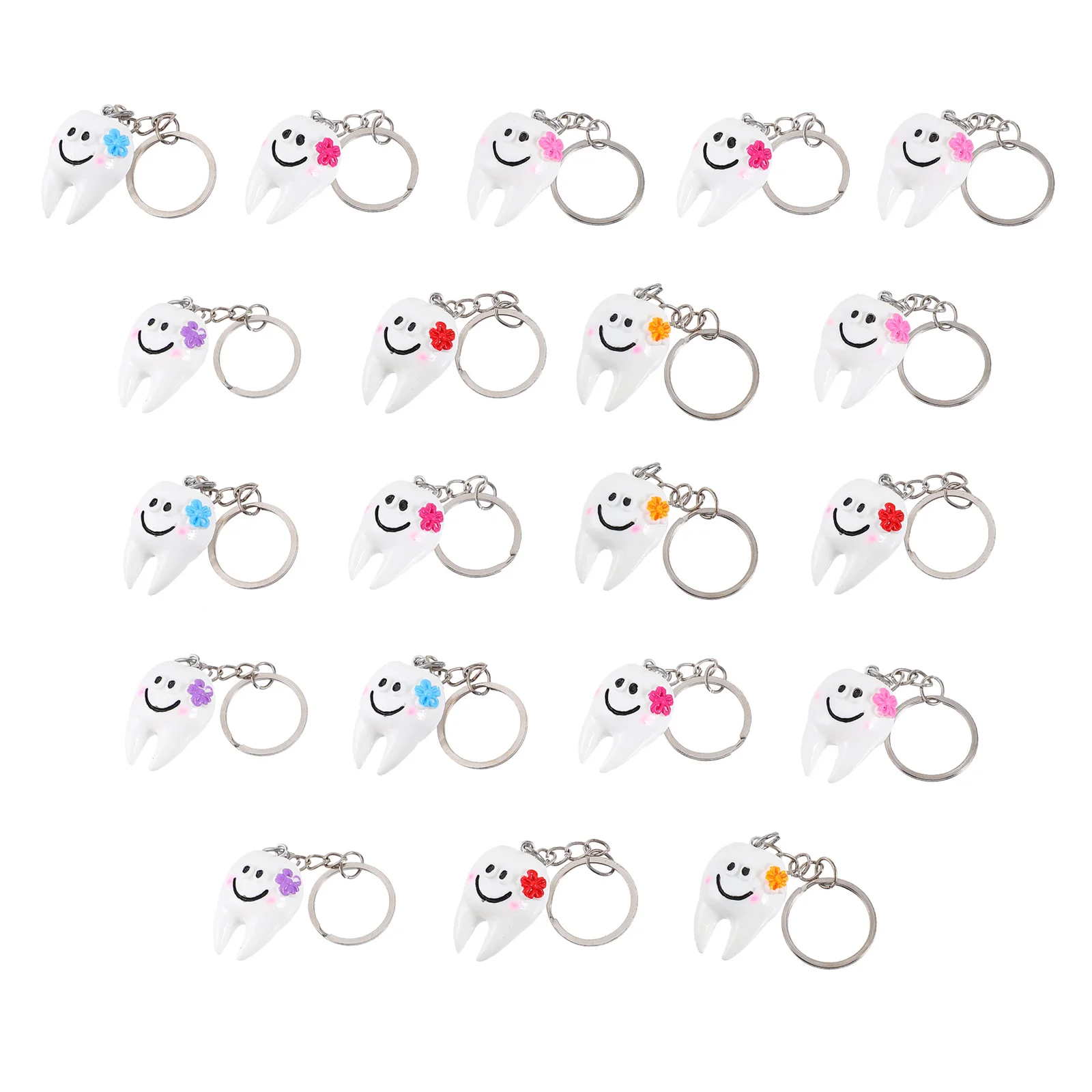 

20pcs Tooth Shaped Keychain Pendants Handbag Key Ring Hanging Decors (Assorted Color)