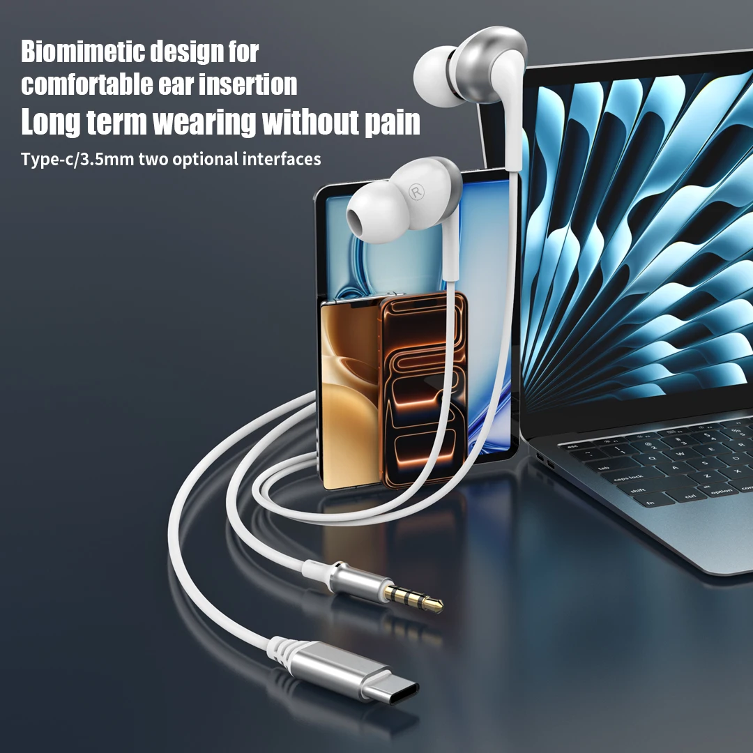 USB Type C Wired Earphones with HiFi Bass and HD Mic