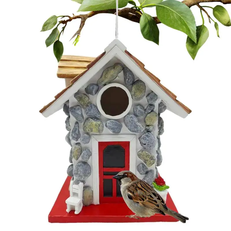 

Гнездо для птиц, каменный домик, маленький подвесной домик для птиц, Деревенское гнездо из смолы с крышей, натуральный вольер, клетка для попугаев