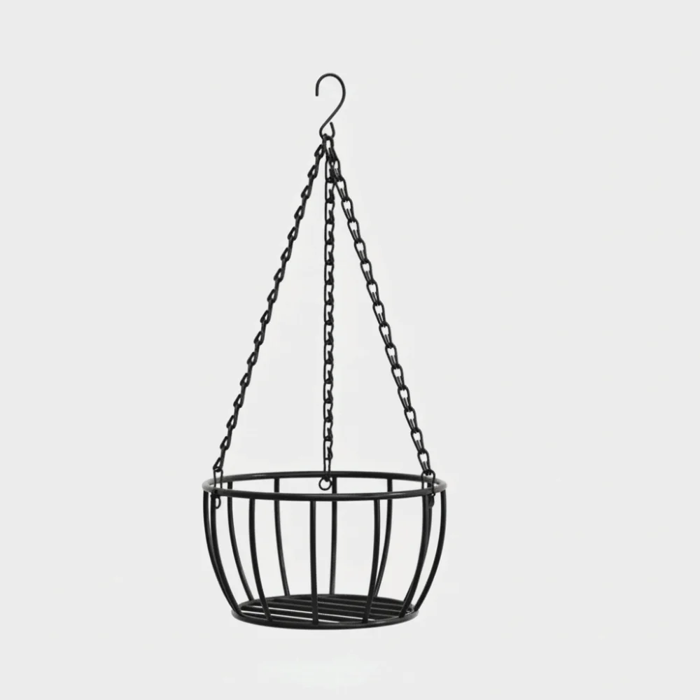Vintage-Style Iron Hanging Planter with Chain - Round Pot Tray Holder
