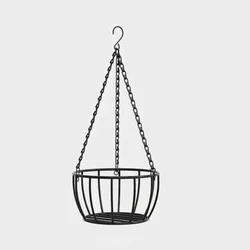 Vintage - Style Iron Hanging Planter with Chain - Round Pot Tray Holder (Black - S)
