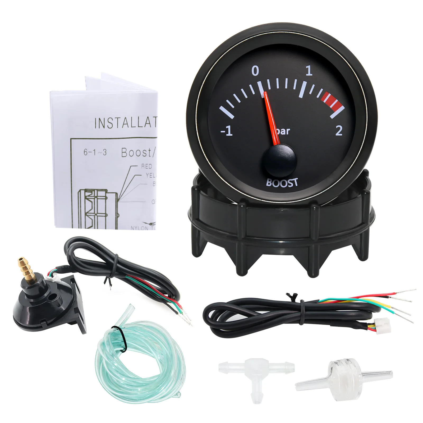 52MM 게이지 12V 공기 연료 비율 부스트 수온 오일 온도 게이지 오일 압력 연료 전압 게이지 배기 온도계 블랙 페이스 게이지