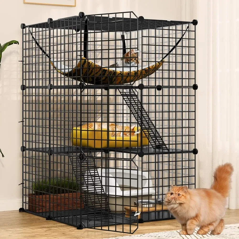 4-Tier Indoor Cat Enclosure Hammock Large Metal Wire Playpen Kennel For 1-3 Cats