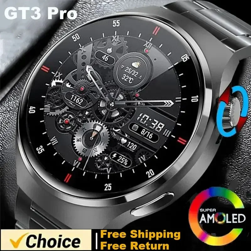 

For Huawei Xiaomi NFC Smart Watch Men GT3 Pro AMOLED 390*390 HD Screen Heart Rate Bluetooth Call IP68 Waterproof SmartWatch 2024