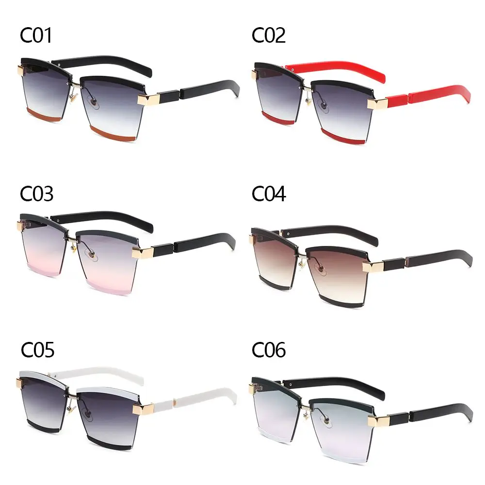 Fashion Oversized Square Metal Sunglasses Candy Color for Women Rimless Frame Sunglasses Gradient Eyewear UV400
