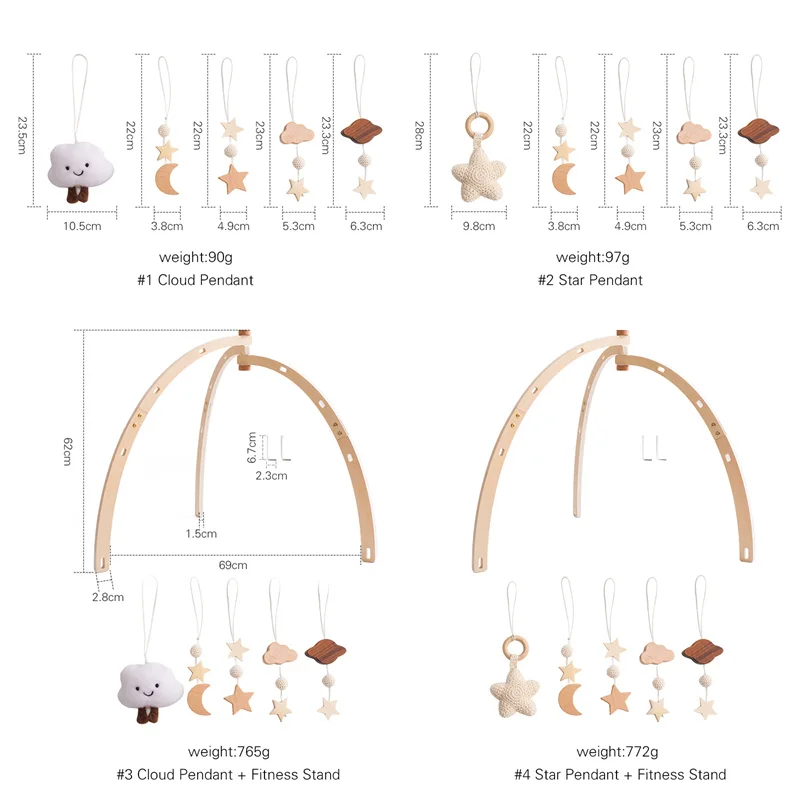 Baby Wooden Gym Frame Splint Triangle Newborn Activity Gym Frame Star Cloud Hanging Pendant Rattle Toys For Baby Montessori Toys 6