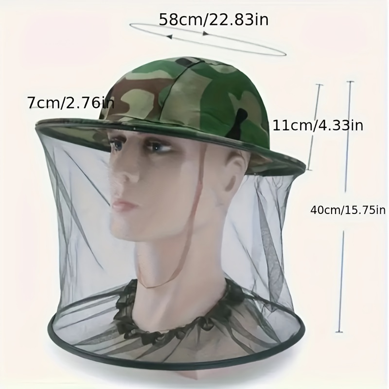 Adjustable camouflage mosquito-repellent cap with mesh face and neck cover – EVA material, machine washable