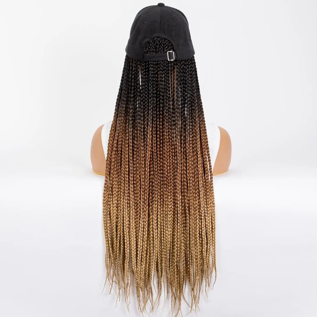 WIGERA Synthetic Ombre Honey Brown 24&ldquo; Braiding Hair Baseball Cap Hat Wig With Braided Box Braids Hair Extensions Women synthetic hair wigs