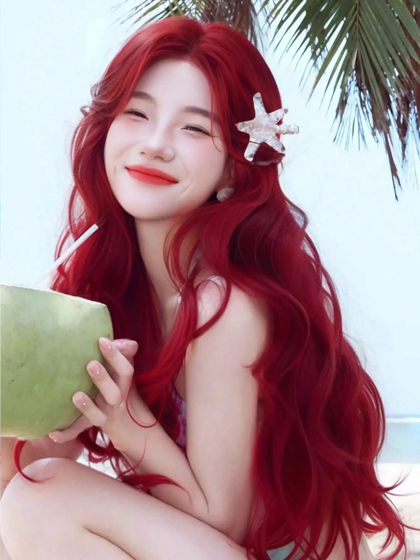 Red Synthetic Wavy Wig for Daily Cosplay Party