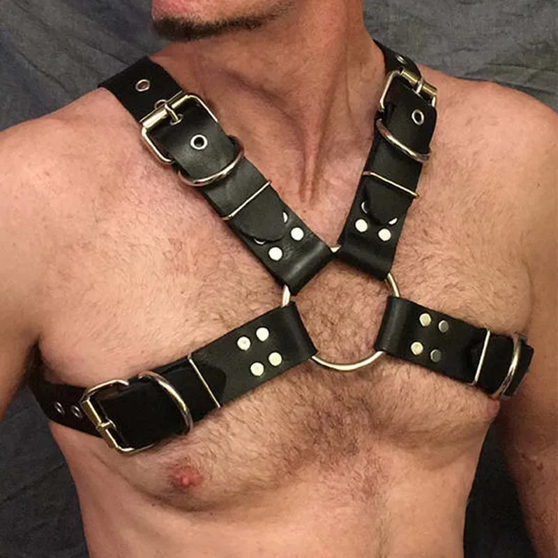 Leather Fetish Gay BDSM Men Harness Belts Adjustable Sexual Gay Bondage Clothing Body Chest Harness Straps for Rave Party Stage