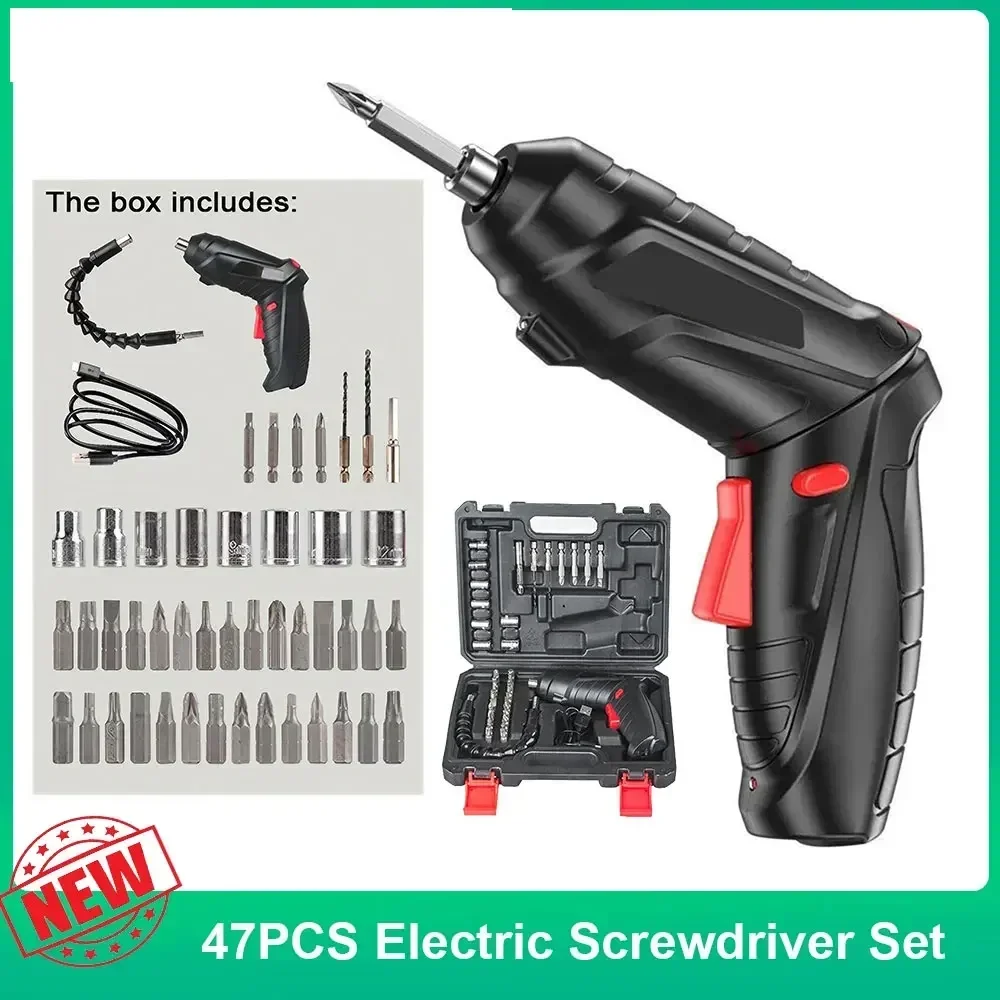 47pcs Cordless Electric Screwdriver Rechargeable Lithium Battery Mini Drill 3.6V Power Tools Set Household Maintenance Repair